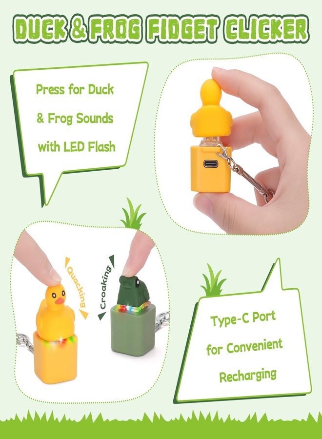 FunisFun Quacking Duck & Croaking Frog Keyboard Fidget Toy Keychain, Rechargeable Duck Frog Fidget Clicker with LED Light, Sensory Toy for Adults Stress Relief Anxiety (Yellow&Green, 2P) - Image 4